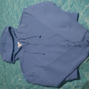 Blue cropped soft zip up sweatshirt size sm